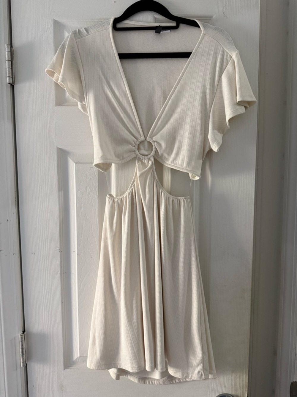 Divided Cream Ring-Front Cutout Mini Dress